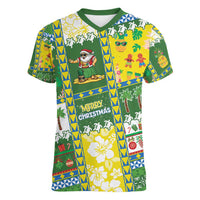 Pitcairn Islands Christmas Women V-Neck T-Shirt Festive Beach Vibes LT05 Female Colorful - Polynesian Pride