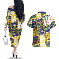 Tokelau Christmas Couples Matching Off The Shoulder Long Sleeve Dress and Hawaiian Shirt Festive Beach Vibes - Polynesian Pride