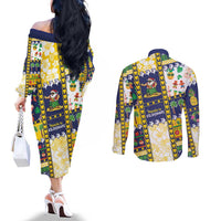 Tokelau Christmas Couples Matching Off The Shoulder Long Sleeve Dress and Long Sleeve Button Shirt Festive Beach Vibes - Polynesian Pride