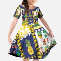 Tokelau Christmas Family Matching Short Sleeve Bodycon Dress and Hawaiian Shirt Festive Beach Vibes LT05 Daughter's Dress Colorful - Polynesian Pride