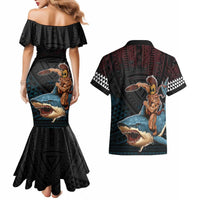 Hawaii Ikaika Couples Matching Mermaid Dress and Hawaiian Shirt Hawaiian Mythic Koa Tribal Warrior
