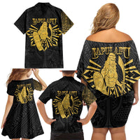 Philippines Tribal Family Matching Off Shoulder Short Dress and Hawaiian Shirt King Lapu Lapu Gold Version