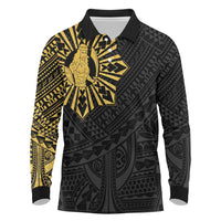 Philippines Tribal Long Sleeve Polo Shirt King Lapu Lapu Gold Version