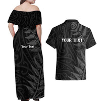 Personalised New Zealand Chur Bro Couples Matching Off Shoulder Maxi Dress and Hawaiian Shirt Maori Koru With Silver Fern LT05 - Polynesian Pride