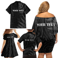 Personalised New Zealand Chur Bro Family Matching Off Shoulder Short Dress and Hawaiian Shirt Maori Koru With Silver Fern