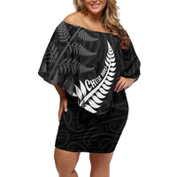 Personalised New Zealand Chur Bro Family Matching Off Shoulder Short Dress and Hawaiian Shirt Maori Koru With Silver Fern