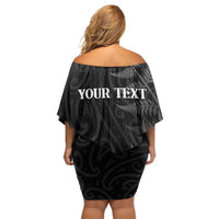 Personalised New Zealand Chur Bro Family Matching Off Shoulder Short Dress and Hawaiian Shirt Maori Koru With Silver Fern