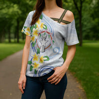 Northern Mariana Islands Chamorro Cross Shoulder Shirt Plumeria Curves Style White Version