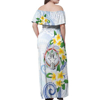 Northern Mariana Islands Chamorro Family Matching Off Shoulder Maxi Dress and Hawaiian Shirt Plumeria Curves Style White Version