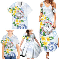 Northern Mariana Islands Chamorro Family Matching Summer Maxi Dress and Hawaiian Shirt Plumeria Curves Style White Version