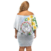 Northern Mariana Islands Chamorro Off Shoulder Short Dress Plumeria Curves Style White Version LT05 - Polynesian Pride