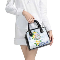 Northern Mariana Islands Chamorro Shoulder Handbag Plumeria Curves Style White Version