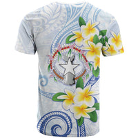 Northern Mariana Islands Chamorro T Shirt Plumeria Curves Style White Version