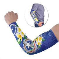 Northern Mariana Islands Chamorro Arm Sleeves Plumeria Curves Style Navy Version