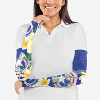 Northern Mariana Islands Chamorro Arm Sleeves Plumeria Curves Style Navy Version