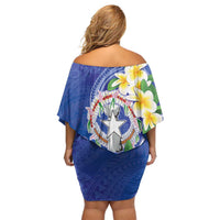 Northern Mariana Islands Chamorro Off Shoulder Short Dress Plumeria Curves Style Navy Version LT05 - Polynesian Pride