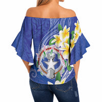 Northern Mariana Islands Chamorro Off Shoulder Wrap Waist Top Plumeria Curves Style Navy Version LT05 - Polynesian Pride