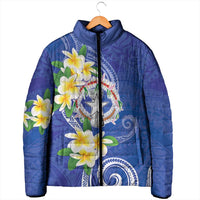 Northern Mariana Islands Chamorro Padded Jacket Plumeria Curves Style Navy Version LT05 - Polynesian Pride