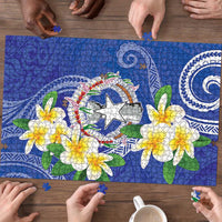 Northern Mariana Islands Chamorro Puzzle Plumeria Curves Style Navy Version LT05 - Polynesian Pride