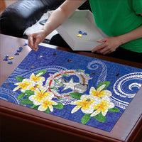 Northern Mariana Islands Chamorro Puzzle Plumeria Curves Style Navy Version LT05 - Polynesian Pride