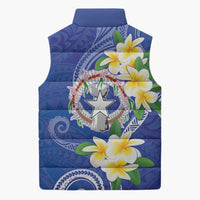 Northern Mariana Islands Chamorro Sleeveless Puffer Jacket Plumeria Curves Style Navy Version LT05 - Polynesian Pride