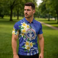 Northern Mariana Islands Chamorro Zipper Polo Shirt Plumeria Curves Style Navy Version LT05 - Polynesian Pride