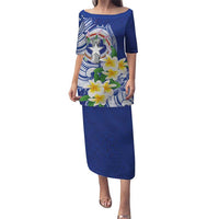 Northern Mariana Islands Family Matching Puletasi and Hawaiian Shirt Polynesian Pattern With Frangipani LT05 Mom's Dress Navy - Polynesian Pride