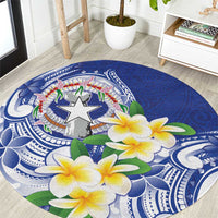 Northern Mariana Islands Round Carpet Polynesian Pattern With Frangipani LT05 Navy - Polynesian Pride