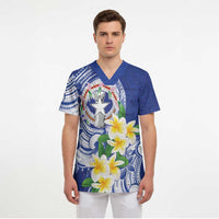 Northern Mariana Islands Scrub Top Polynesian Pattern With Frangipani LT05 - Polynesian Pride