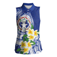 Northern Mariana Islands Women Sleeveless Polo Shirt Polynesian Pattern With Frangipani