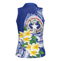 Northern Mariana Islands Women Sleeveless Polo Shirt Polynesian Pattern With Frangipani