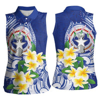 Northern Mariana Islands Women Sleeveless Polo Shirt Polynesian Pattern With Frangipani