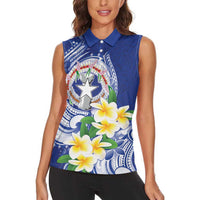 Northern Mariana Islands Women Sleeveless Polo Shirt Polynesian Pattern With Frangipani