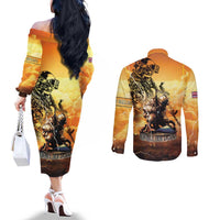 Hawaii Memorial Day Couples Matching Off The Shoulder Long Sleeve Dress and Long Sleeve Button Shirt Remember Their Sacrifice LT05 - Polynesian Pride