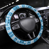 Fiji 679 Constitution Day Steering Wheel Cover Fijian Tapa Pattern LT05 Universal Fit Blue - Polynesian Pride