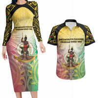 Vanuatu Independence Day Couples Matching Long Sleeve Bodycon Dress and Hawaiian Shirt The Untouched Paradise LT05 Colorful - Polynesian Pride