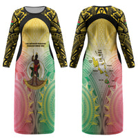 Vanuatu Independence Day Couples Matching Long Sleeve Bodycon Dress and Hawaiian Shirt The Untouched Paradise LT05 - Polynesian Pride