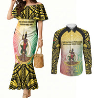 Vanuatu Independence Day Couples Matching Mermaid Dress and Long Sleeve Button Shirt The Untouched Paradise LT05 Colorful - Polynesian Pride
