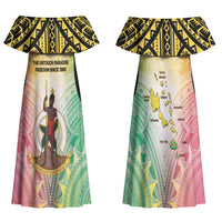 Vanuatu Independence Day Couples Matching Off Shoulder Maxi Dress and Long Sleeve Button Shirt The Untouched Paradise LT05 - Polynesian Pride