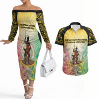 Vanuatu Independence Day Couples Matching Off The Shoulder Long Sleeve Dress and Hawaiian Shirt The Untouched Paradise LT05 Colorful - Polynesian Pride