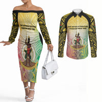 Vanuatu Independence Day Couples Matching Off The Shoulder Long Sleeve Dress and Long Sleeve Button Shirt The Untouched Paradise LT05 Colorful - Polynesian Pride