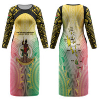 Vanuatu Independence Day Family Matching Long Sleeve Bodycon Dress and Hawaiian Shirt The Untouched Paradise LT05 Mom's Dress Colorful - Polynesian Pride
