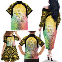 Vanuatu Independence Day Family Matching Off The Shoulder Long Sleeve Dress and Hawaiian Shirt The Untouched Paradise