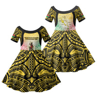 Vanuatu Independence Day Family Matching Off The Shoulder Long Sleeve Dress and Hawaiian Shirt The Untouched Paradise LT05 Daughter's Dress Colorful - Polynesian Pride