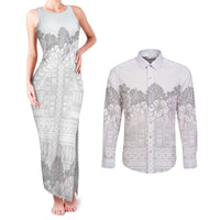 Samoa Lotu Tamaiti Couples Matching Tank Maxi Dress and Long Sleeve Button Shirt White Sunday Polynesian Pattern With Tropical Flowers