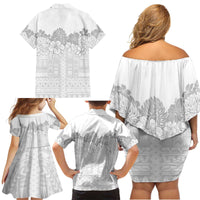 Samoa Lotu Tamaiti Family Matching Off Shoulder Short Dress and Hawaiian Shirt White Sunday Polynesian Pattern With Tropical Flowers