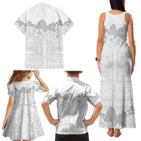 Samoa Lotu Tamaiti Family Matching Tank Maxi Dress and Hawaiian Shirt White Sunday Polynesian Pattern With Tropical Flowers