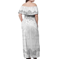 Samoa Lotu Tamaiti Off Shoulder Maxi Dress White Sunday Polynesian Pattern With Tropical Flowers