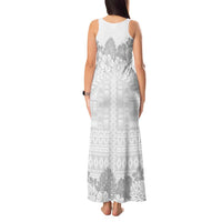 Samoa Lotu Tamaiti Tank Maxi Dress White Sunday Polynesian Pattern With Tropical Flowers
