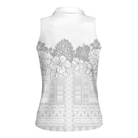Samoa Lotu Tamaiti Women Sleeveless Polo Shirt White Sunday Polynesian Pattern With Tropical Flowers